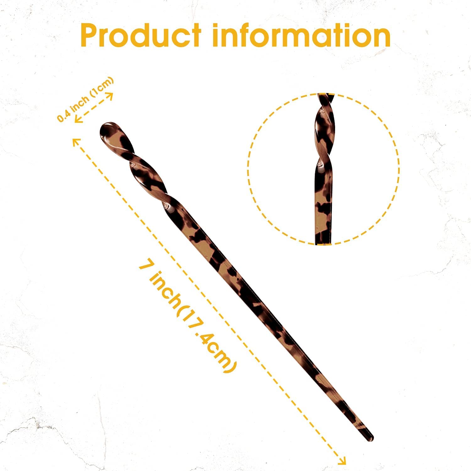 Side profile of a classic leopard print hair stick demonstrating the thickness and durable construction