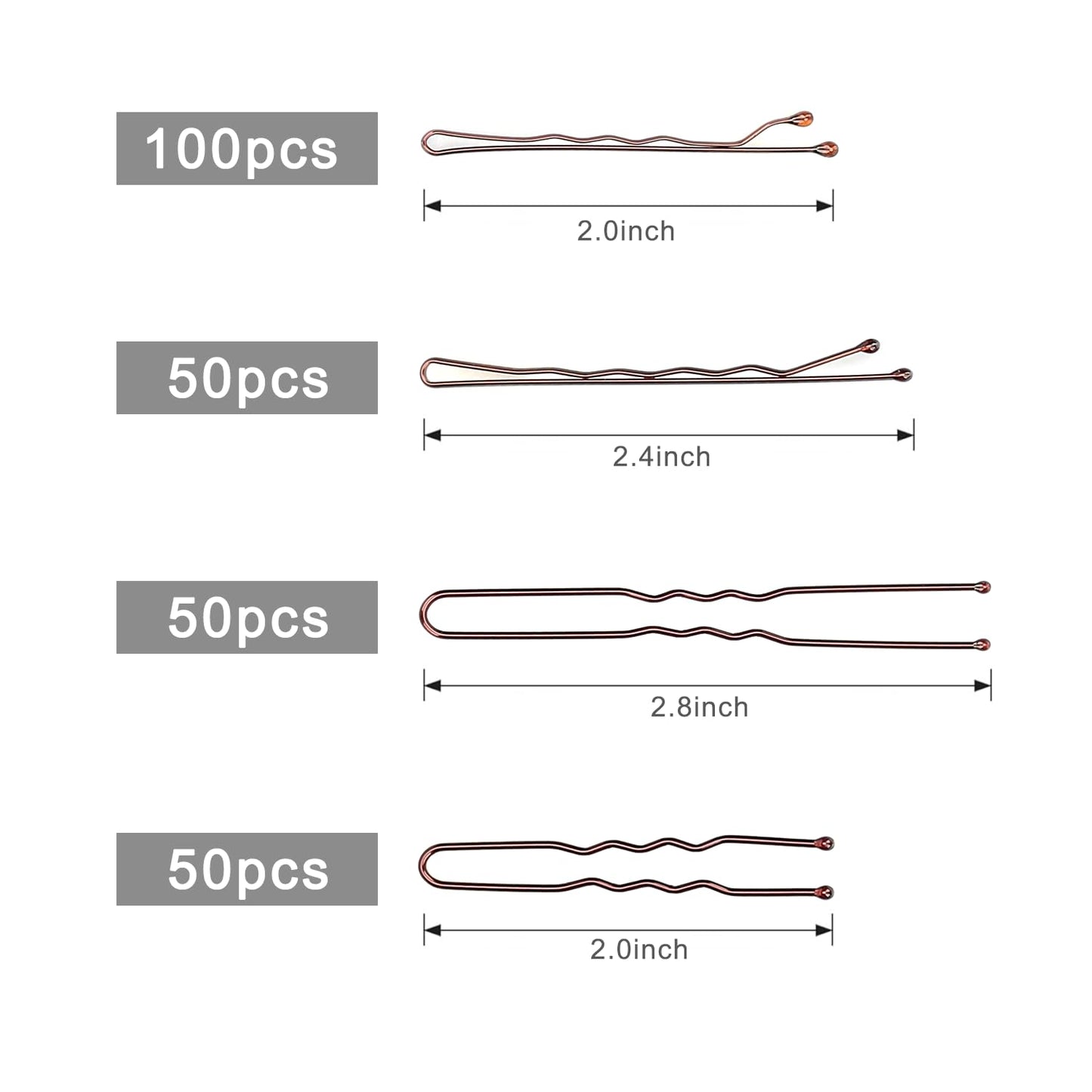 Jelara wavy bobby pins in two inch and two point four inch sizes displayed side by side
