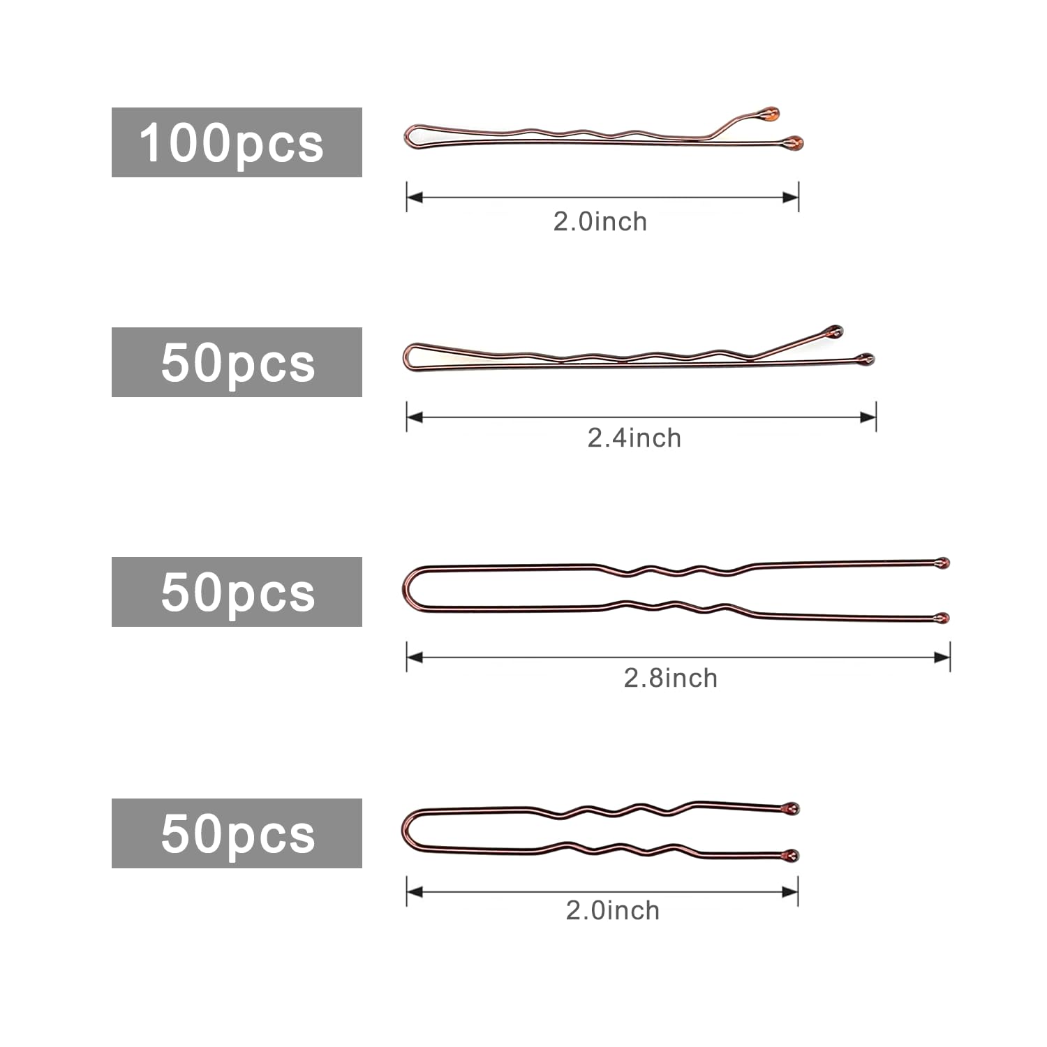 Jelara wavy bobby pins in two inch and two point four inch sizes displayed side by side