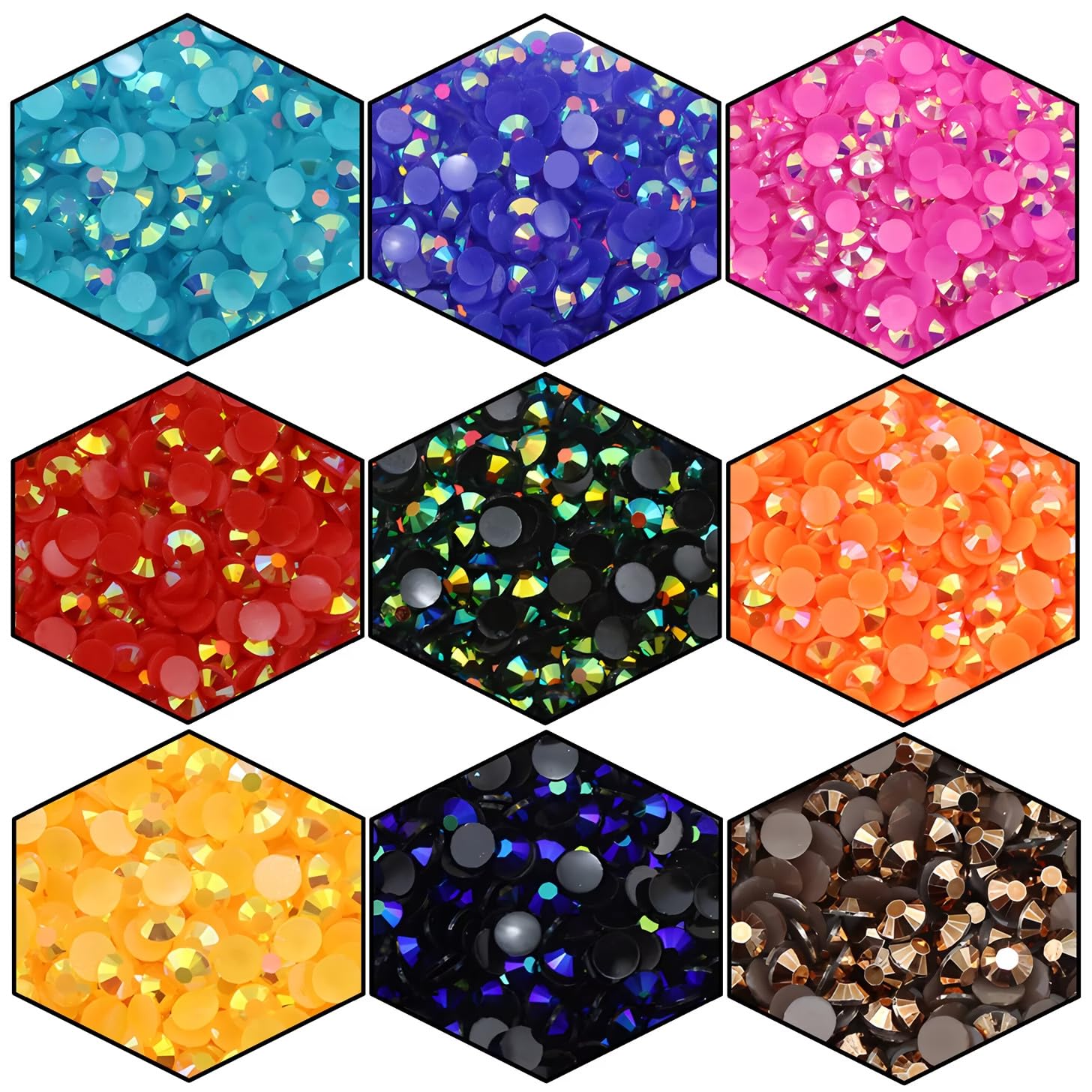 Close up of 4500 pieces purple-red AB rhinestones for nail art