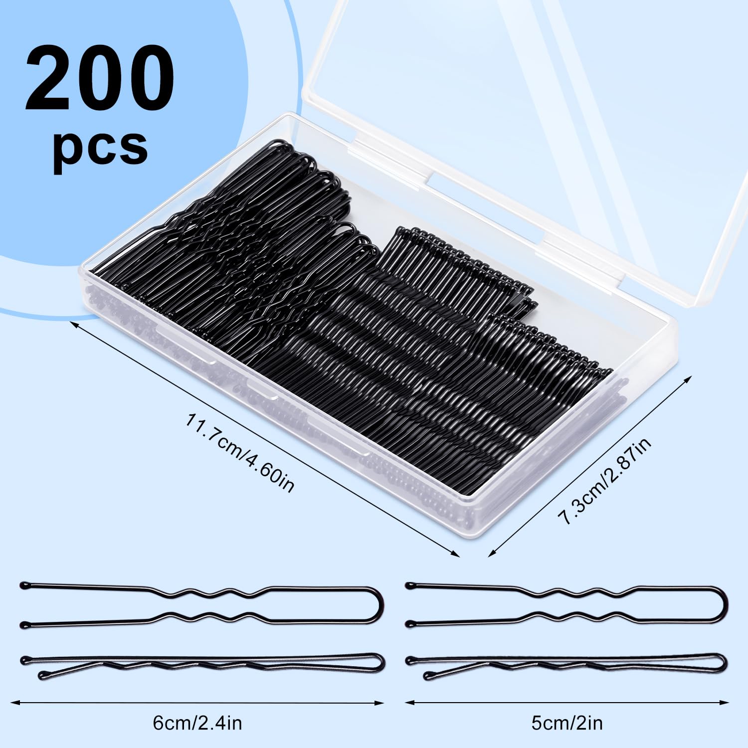 TsMADDTs black bobby pins and U shaped hair pins spread out on a clean background
