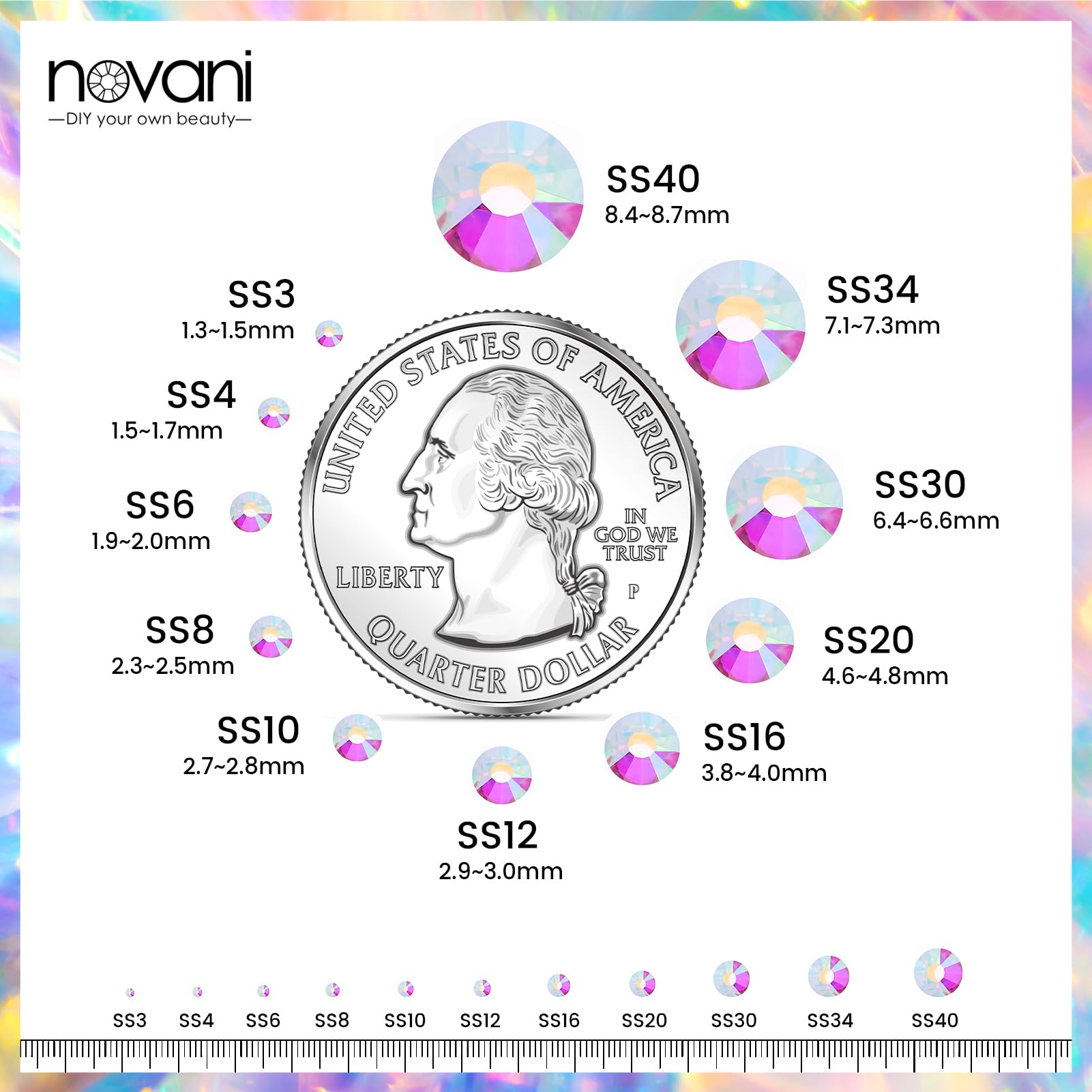 Novani crystal rhinestones applied to professional nail art design