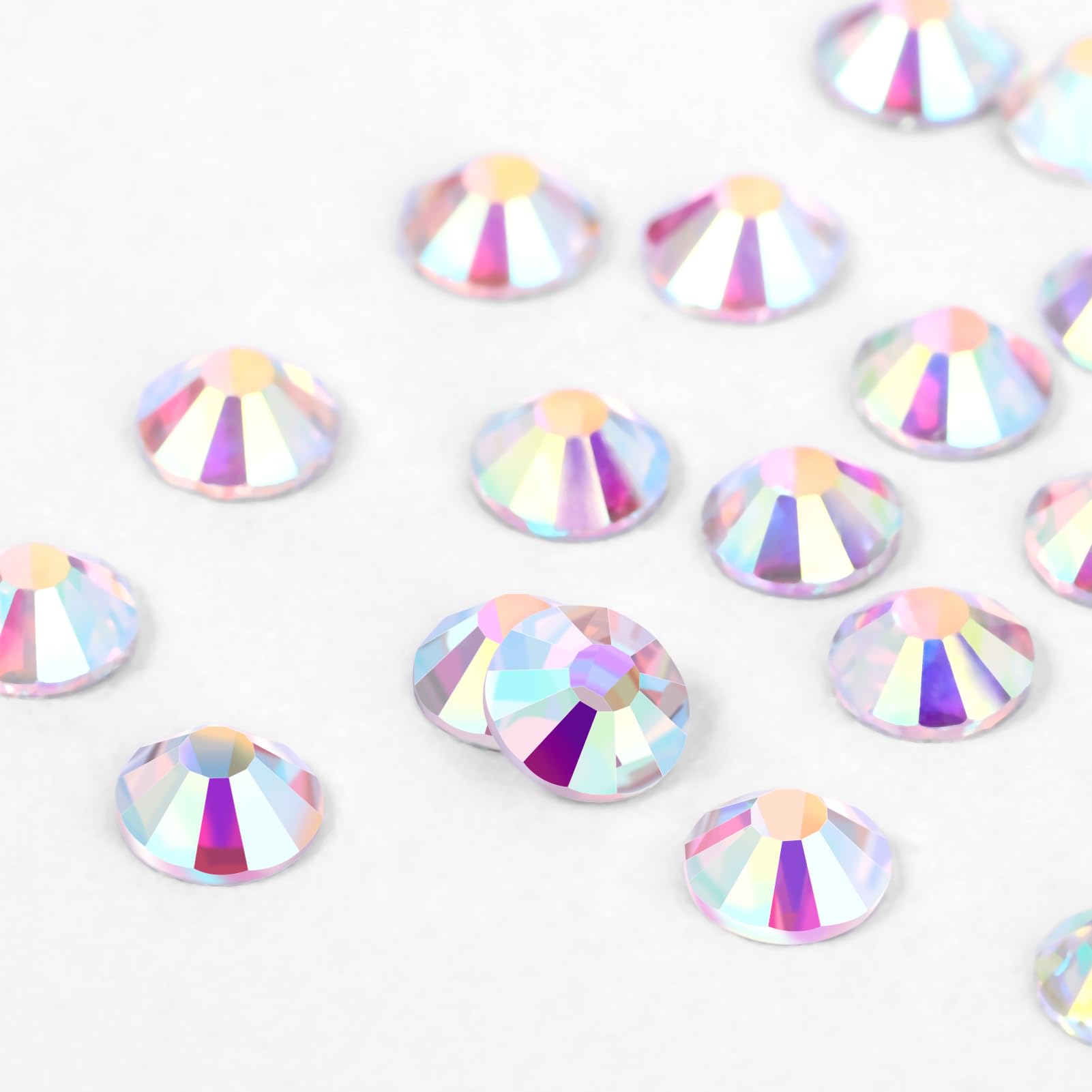 Flatback glass gemstones displayed for clothing and shoe decoration