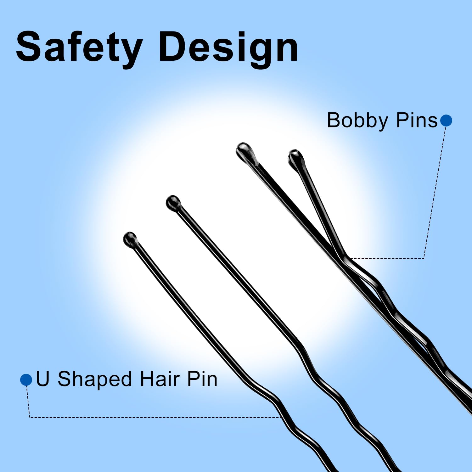 Close up of TsMADDTs black metal hair pins highlighting the protective rubber ball tips
