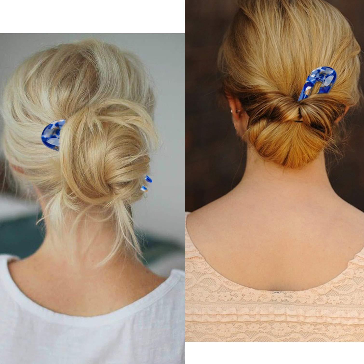 Three premium cellulose acetate hair pins arranged on a clean minimalist backdrop.