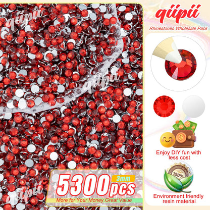 Close up of ruby red flatback craft rhinestones