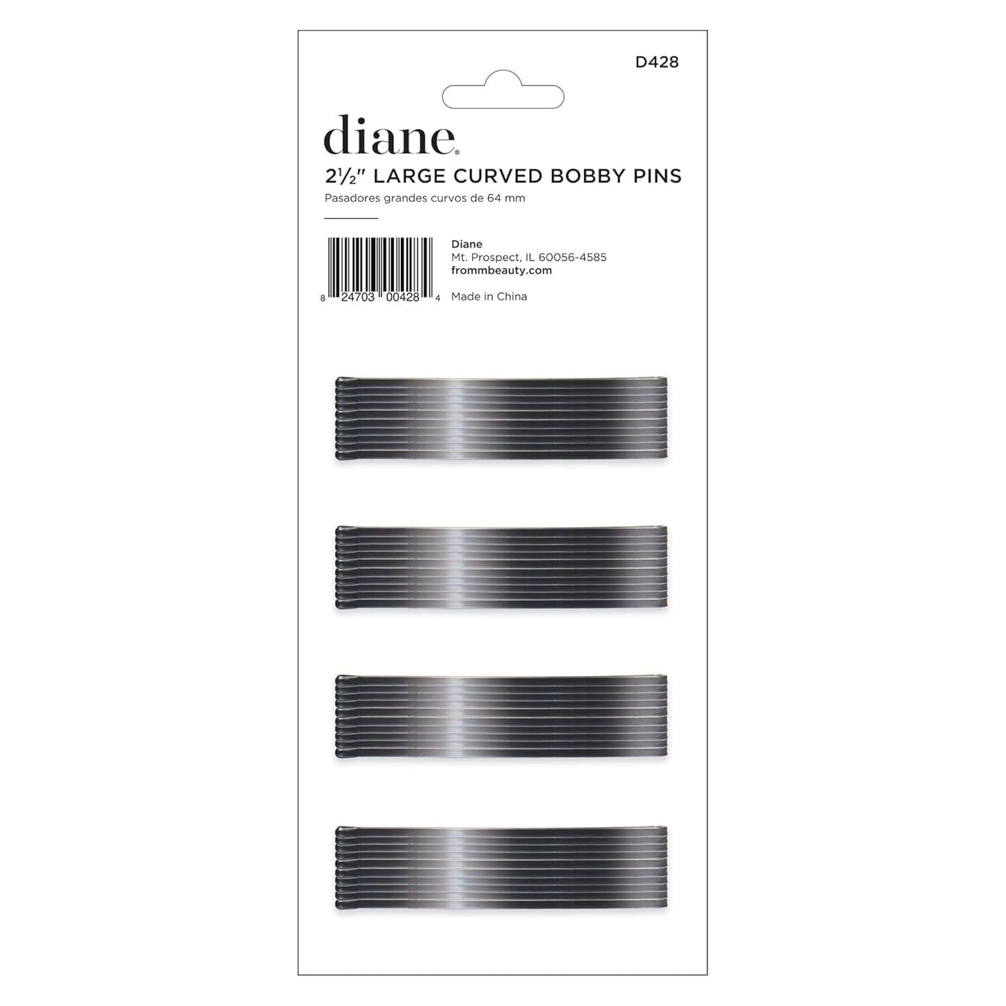 Top view of professional flat black bobby pins by Diane