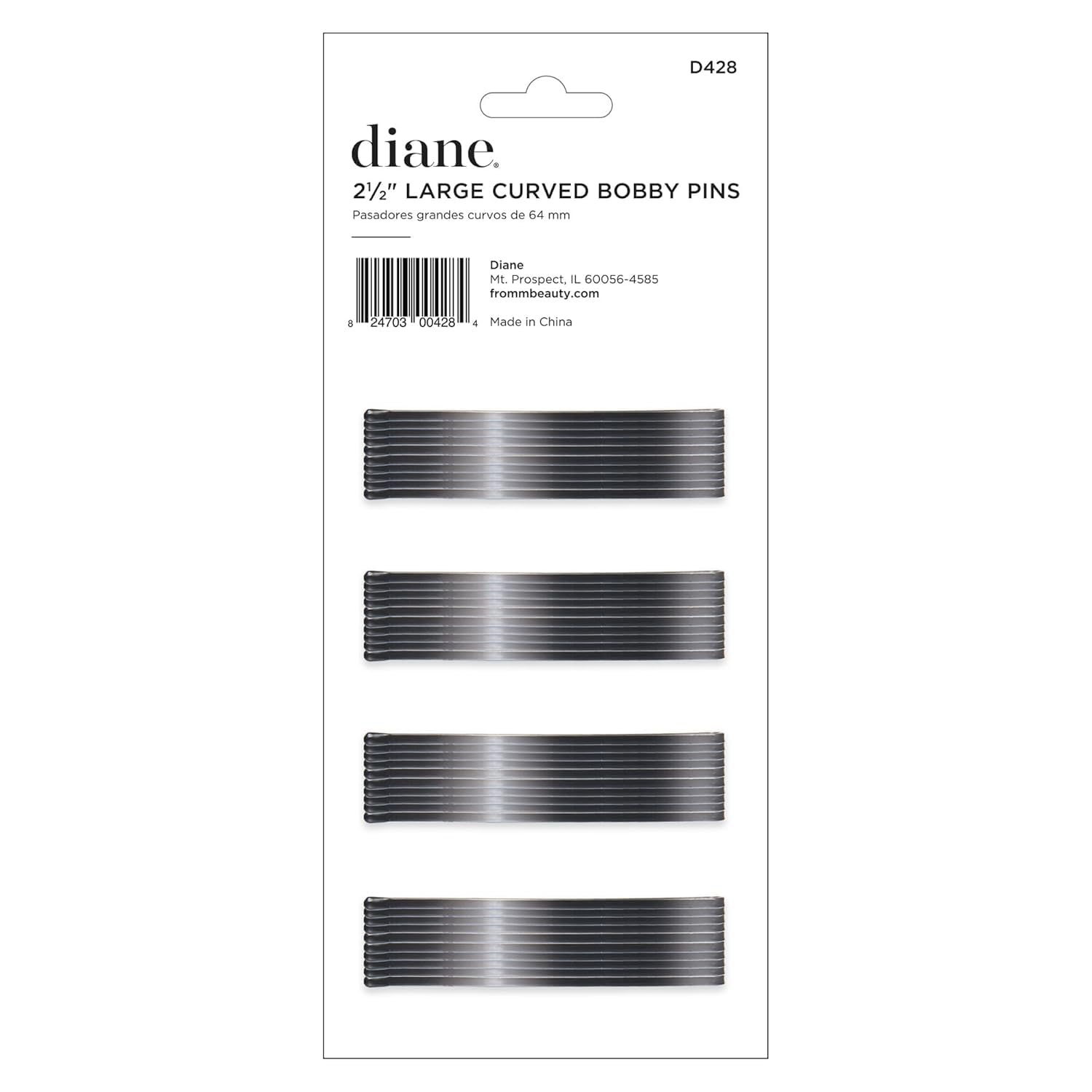 Top view of professional flat black bobby pins by Diane