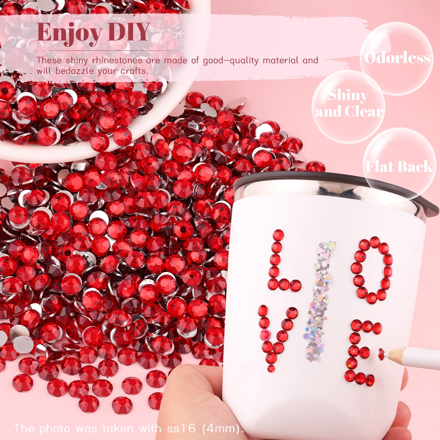 Red flatback crystals for diy tumbler and shoe decoration