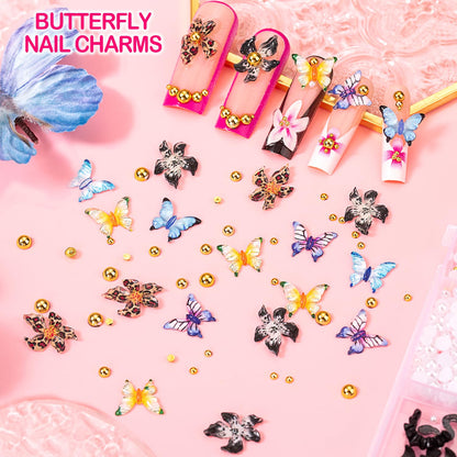 Assorted nail art butterfly and bow charms set