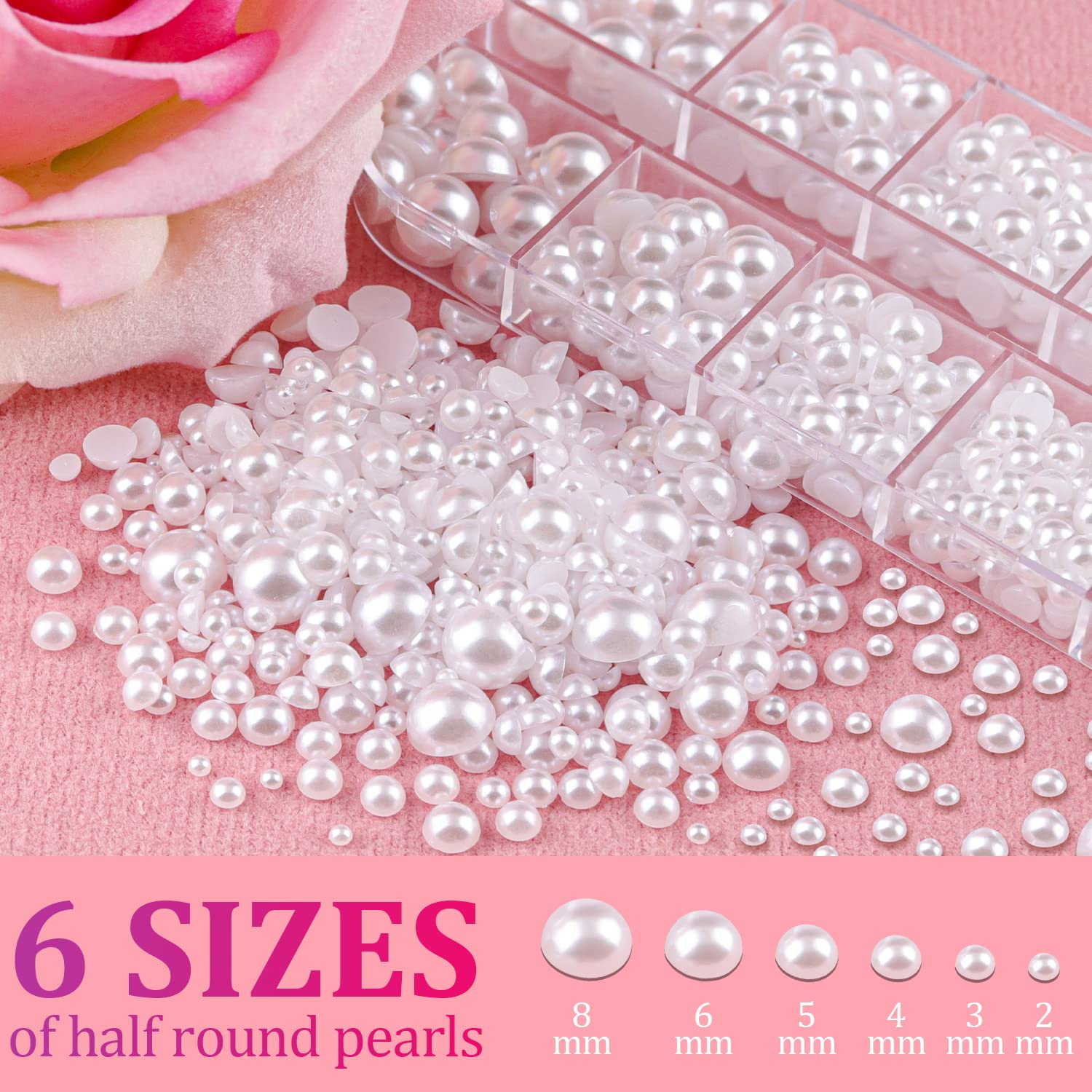 Two storage boxes of white and beige half round pearls