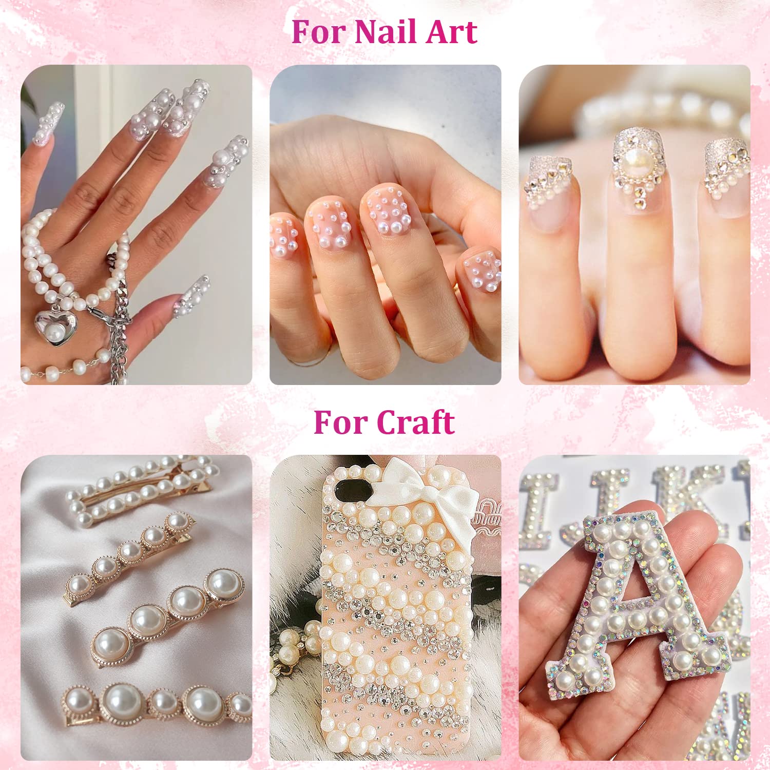 Flat back pearls arranged on a professional nail art design