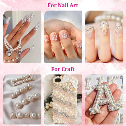 Flat back pearls arranged on a professional nail art design