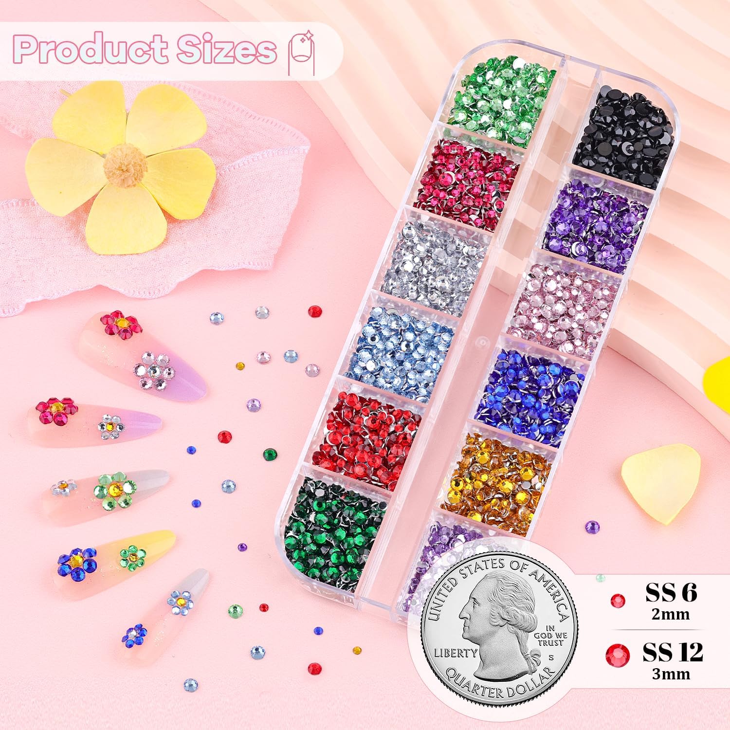 CoolShef nail rhinestone kit with included tweezers and wax picker