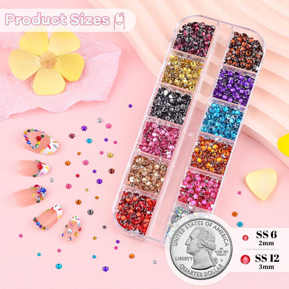 Pre-sorted 12 color storage container for nail rhinestones