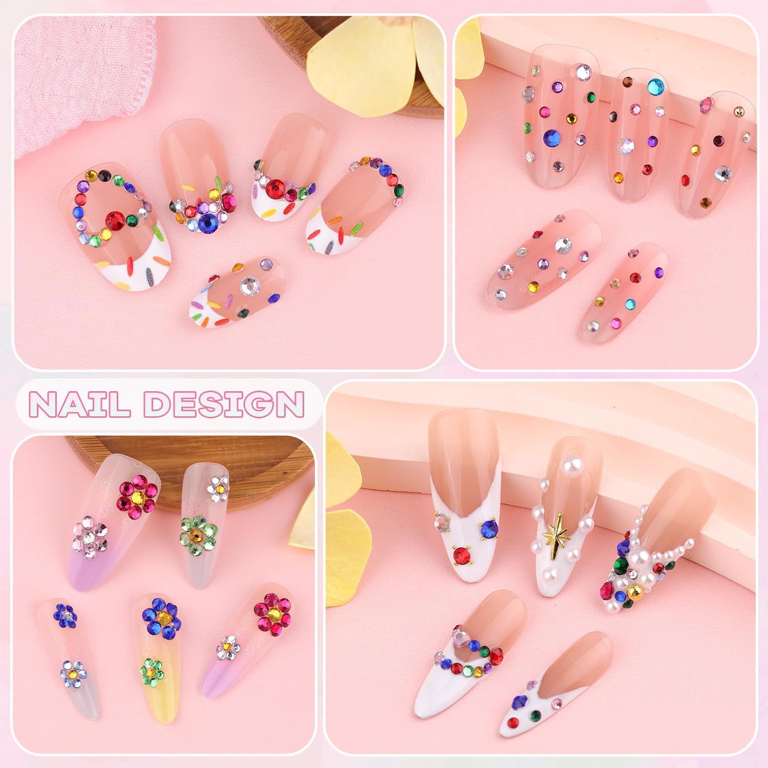 Application of resin rhinestones on acrylic nail tips