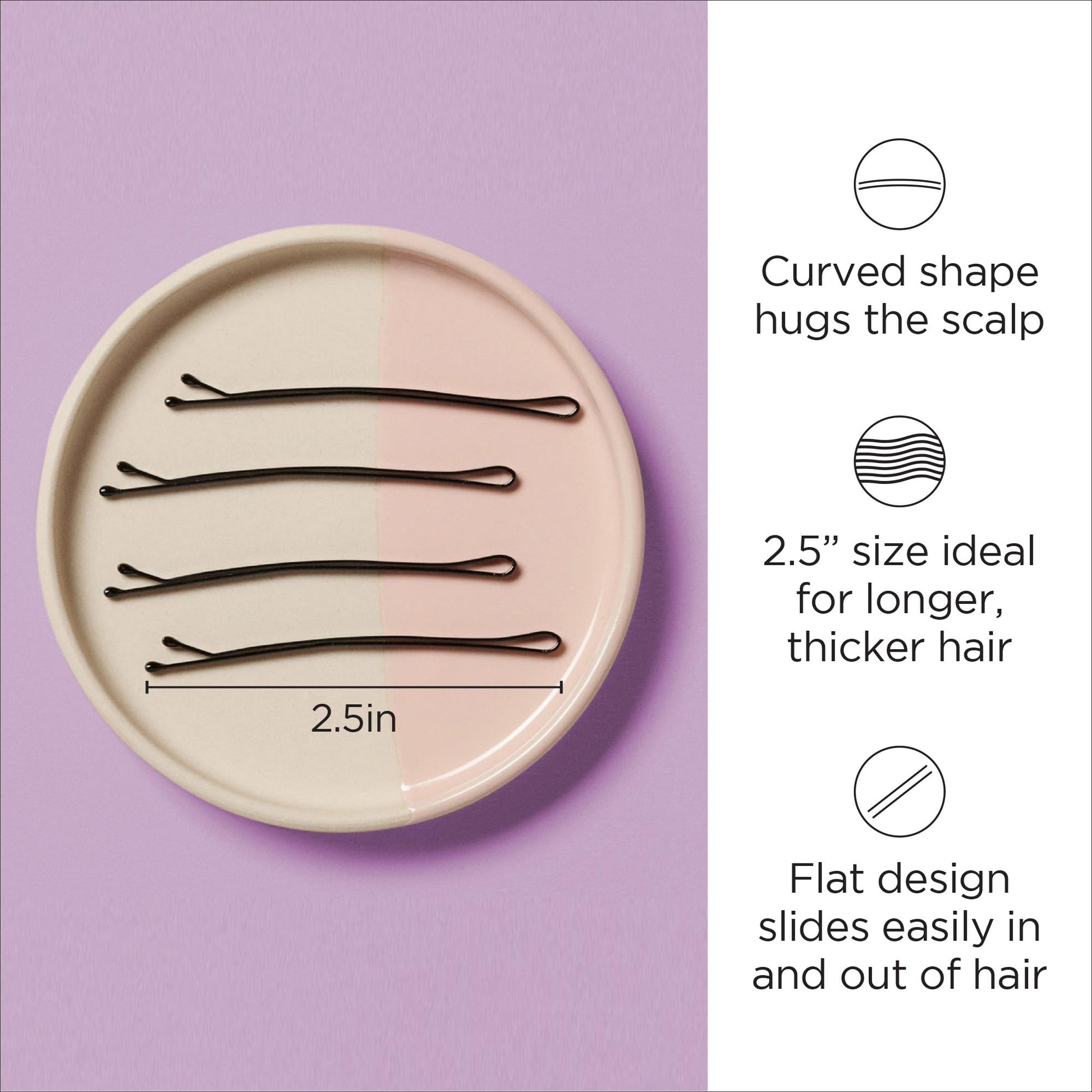 Extra large 3 inch black curved hair pins for thick hair updo styling close up