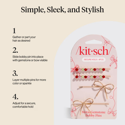 Decorative gemstone bobby pins by Kitsch used for pinning back side bangs
