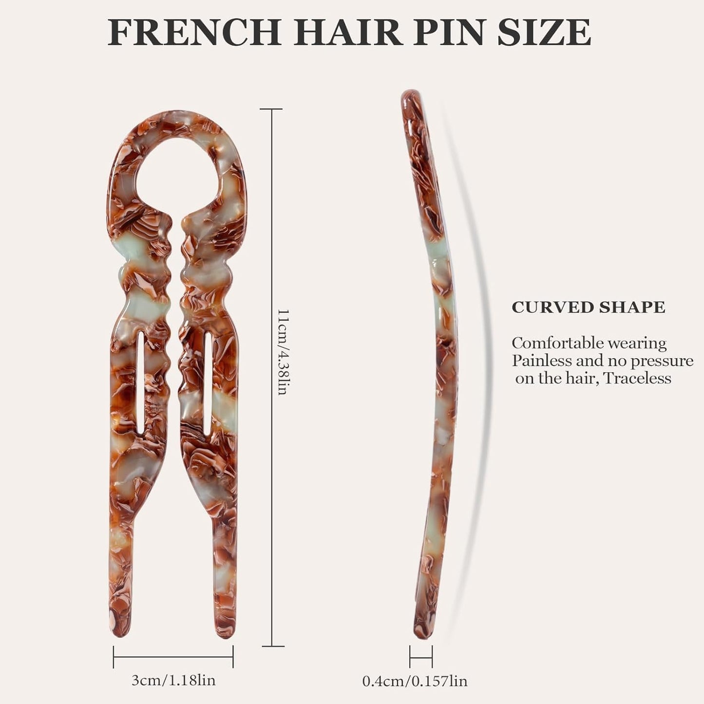 Elefutura cellulose acetate hair pins highlighting the serrated anti-slip texture along the edges