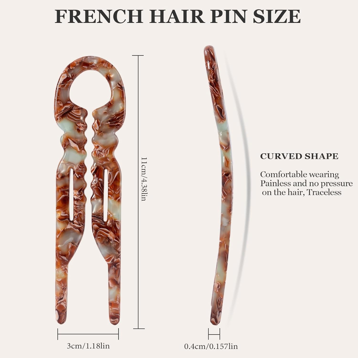 Elefutura cellulose acetate hair pins highlighting the serrated anti-slip texture along the edges