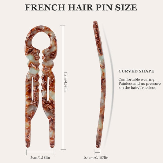 Elefutura cellulose acetate hair pins highlighting the serrated anti-slip texture along the edges