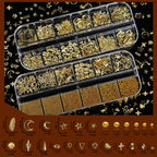 Assorted gold pearls and flatback rhinestones for manicures