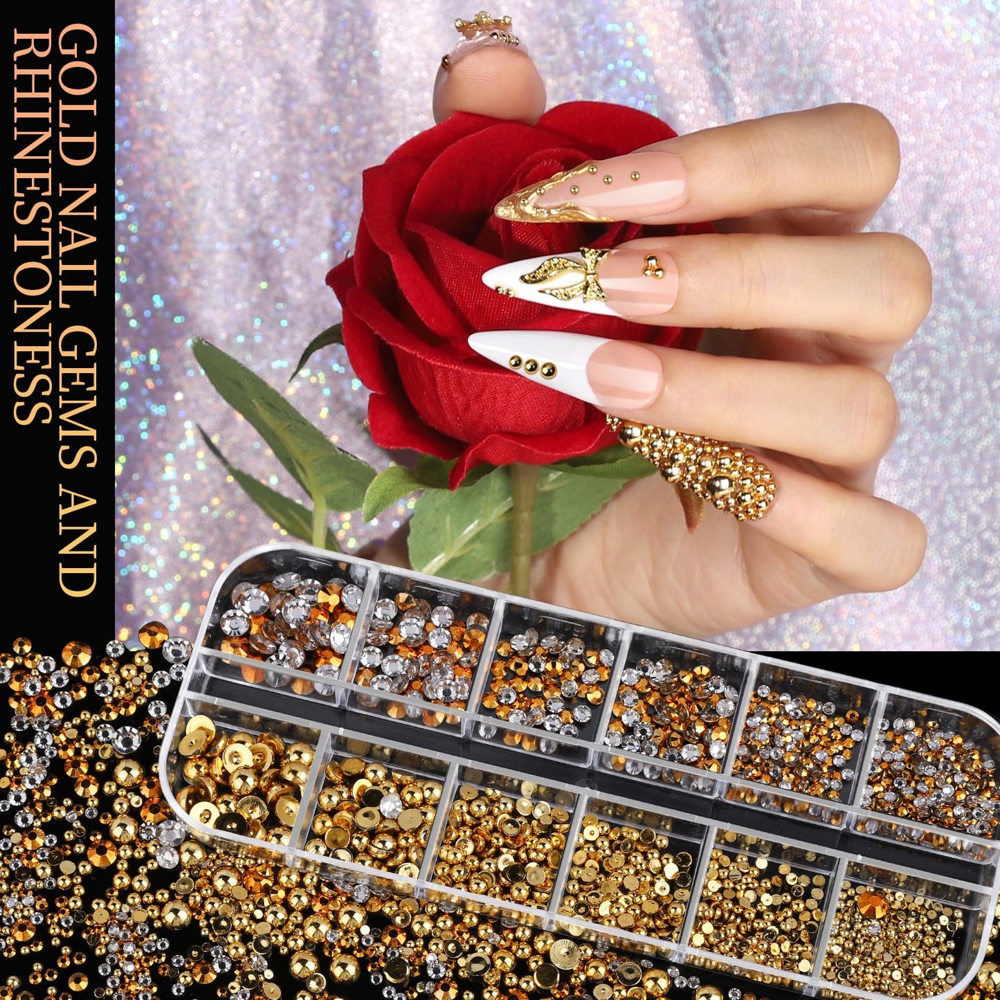 Teenitor gold nail jewelry set for creative 3D nail art designs