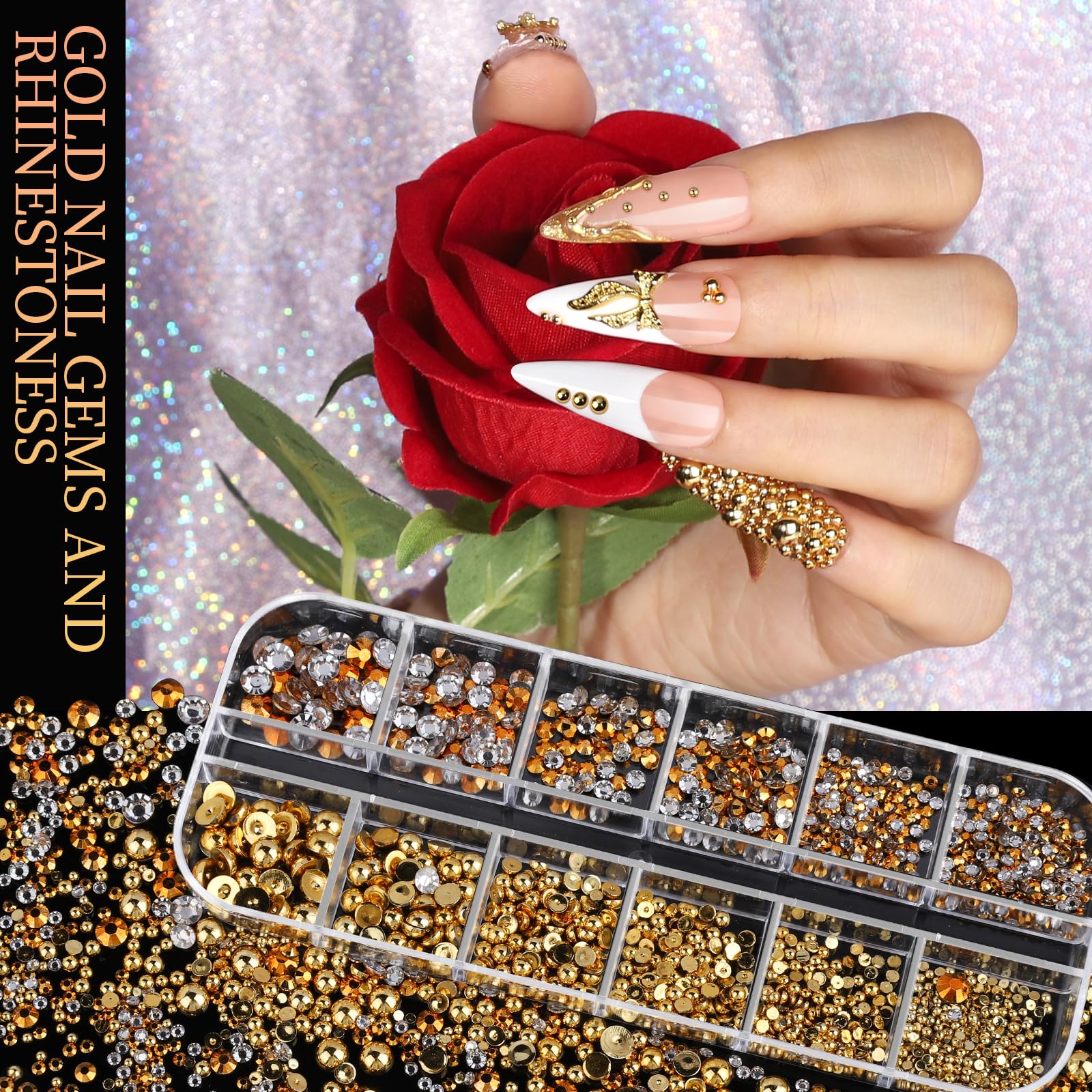 Teenitor gold nail jewelry set for creative 3D nail art designs