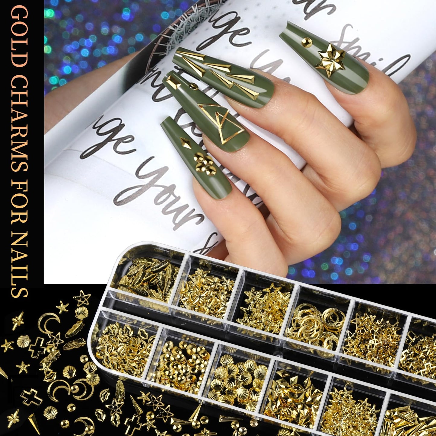 Professional nail art kit including charms and tools for DIY manicures