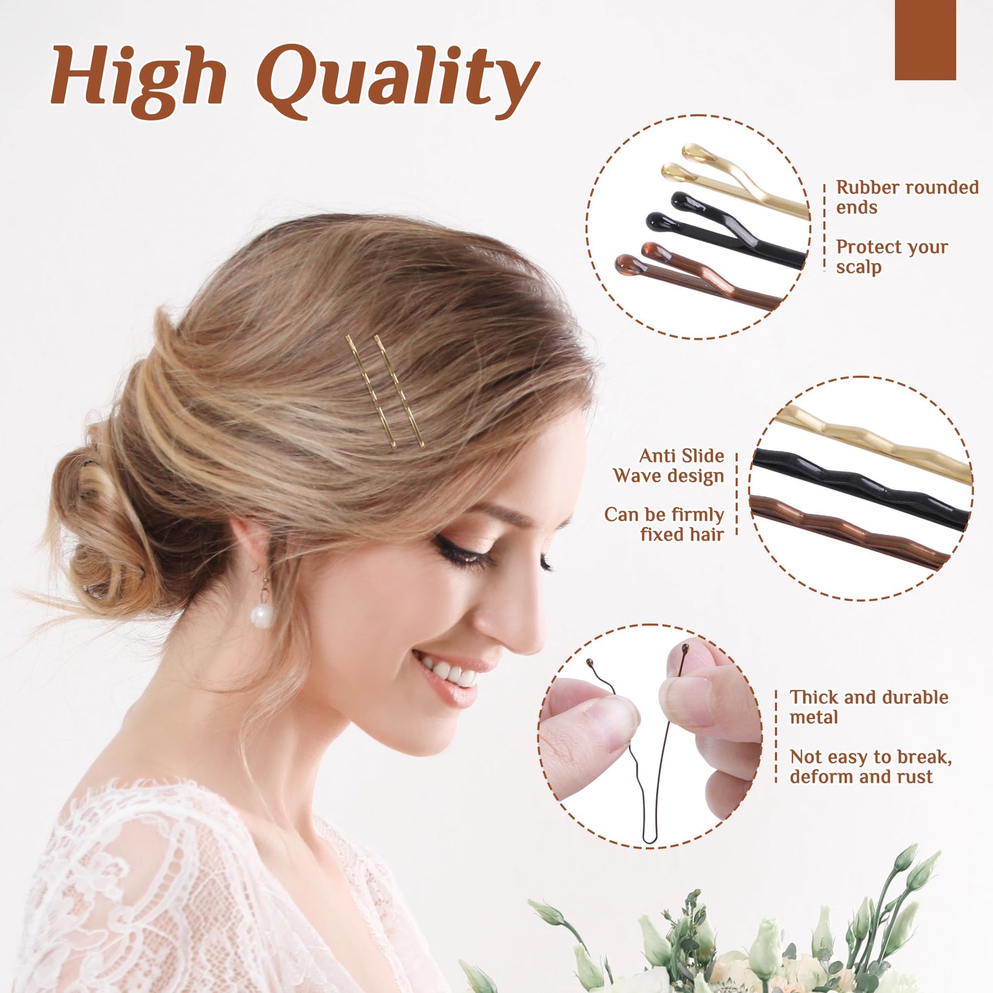 DF DUALFERV two inch secure hold hair pins separated neatly by color inside a clear divided travel storage container