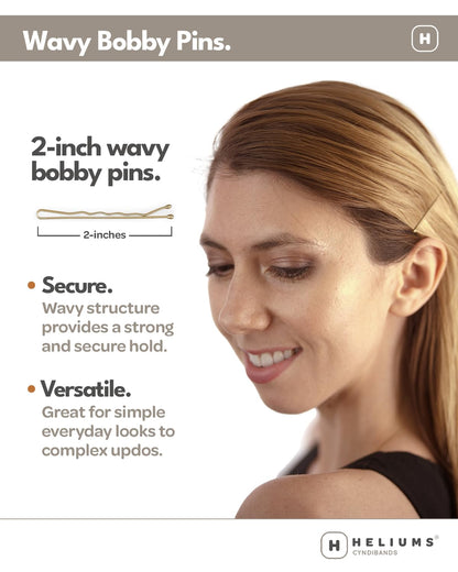 Heliums two inch wavy hair pins matte metallic finish close up