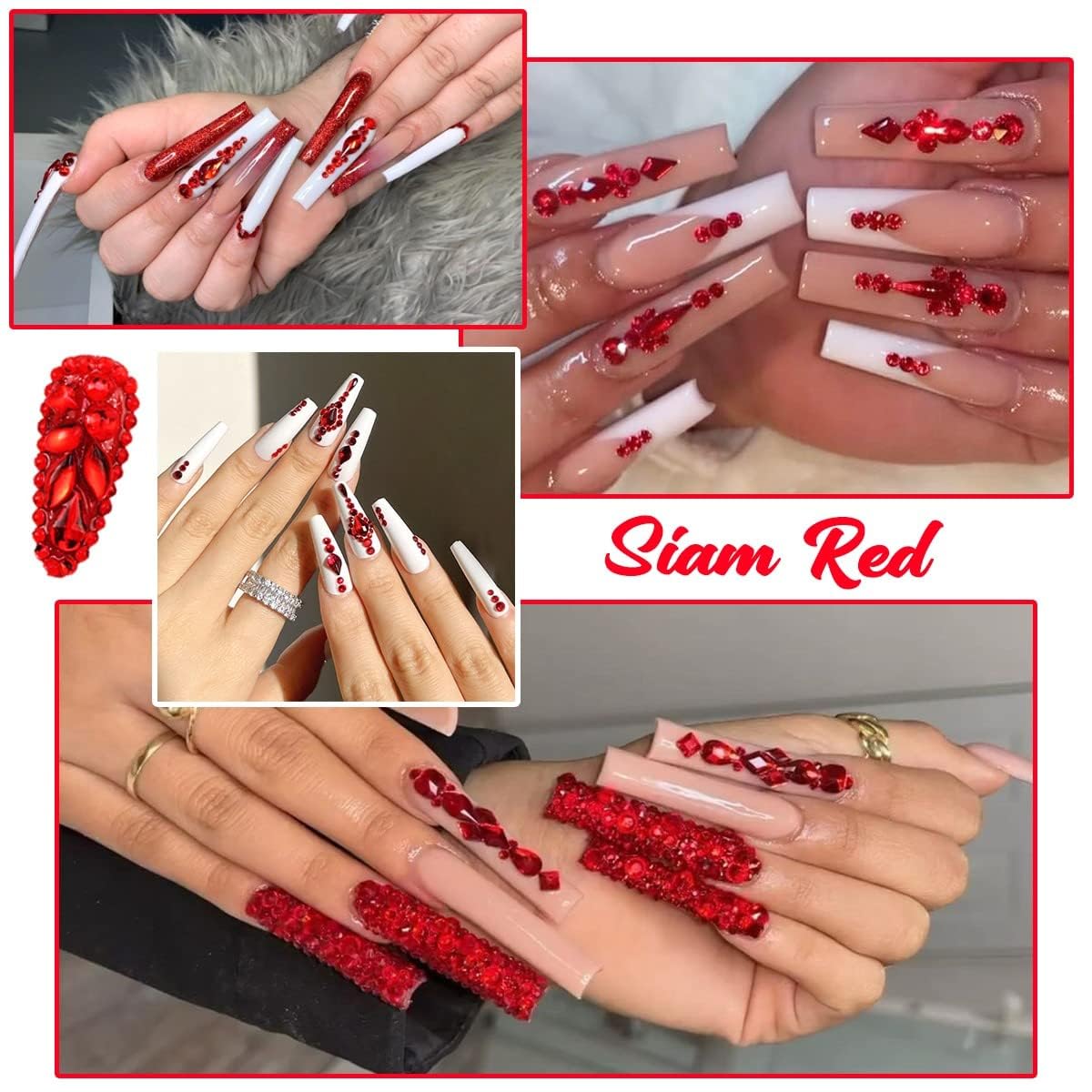 Variety of round and shaped red crystal rhinestones for nail art