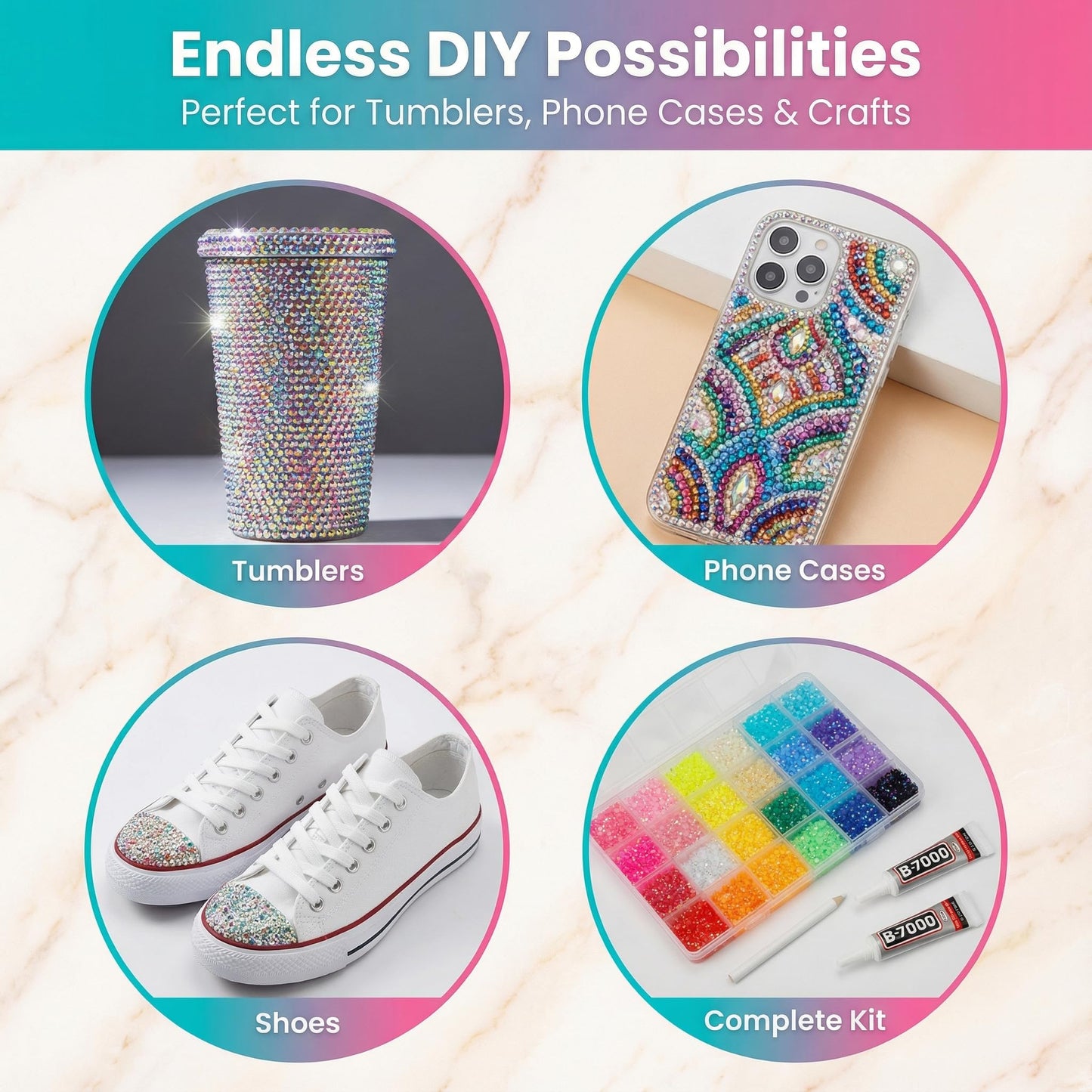 Assortment of Worthofbest crafting gems and glue accessories