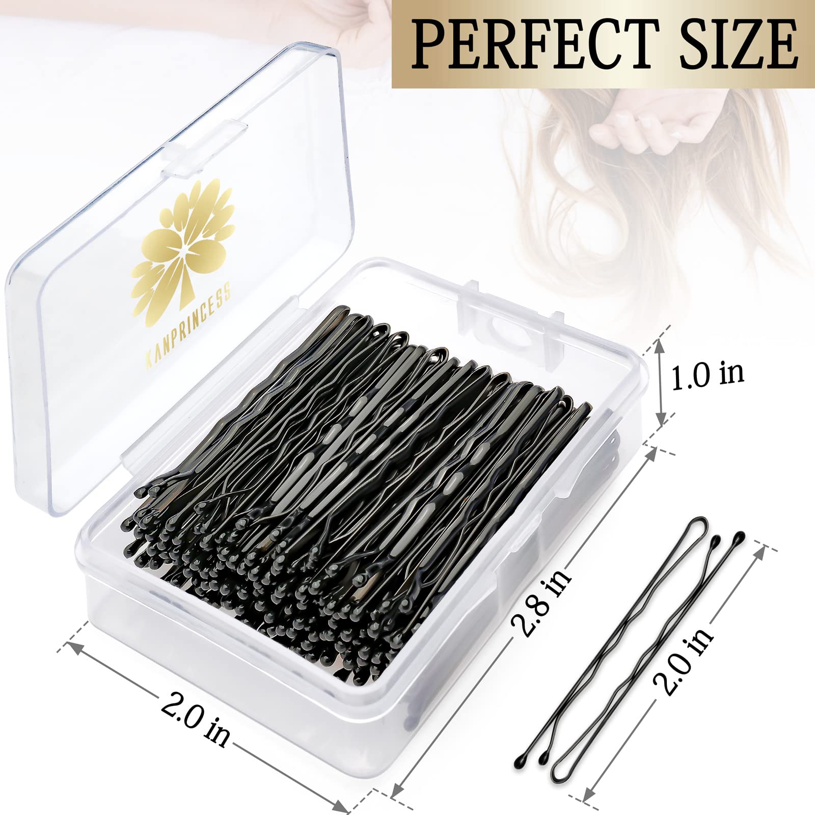 KANPRINCESS one hundred piece hair pins set showcasing the protective ball tips for pain free styling.
