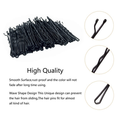 Premium black metal hair clips with wavy root design demonstrating secure hold on curly hair.