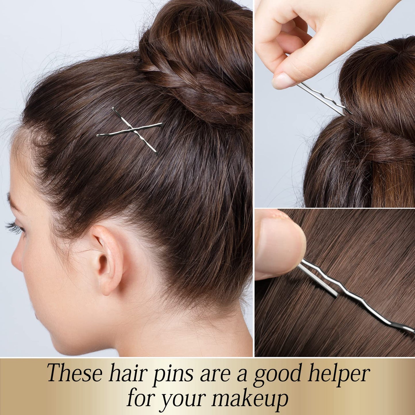 A pack of one hundred premium black bobby pins showing the flexible and bend resistant metal structure.