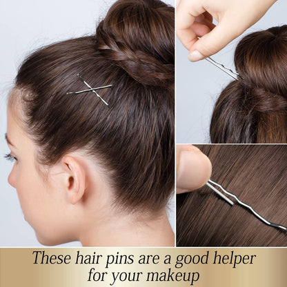 A pack of one hundred premium black bobby pins showing the flexible and bend resistant metal structure.