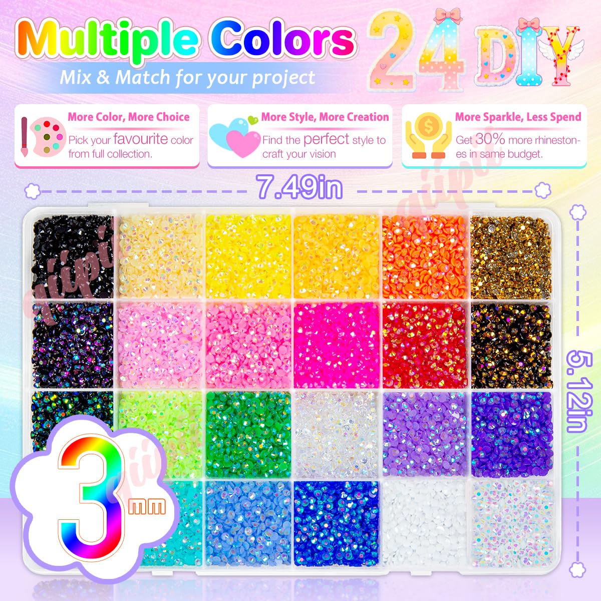 Tools included in Qiipii resin rhinestone set tweezers and glue