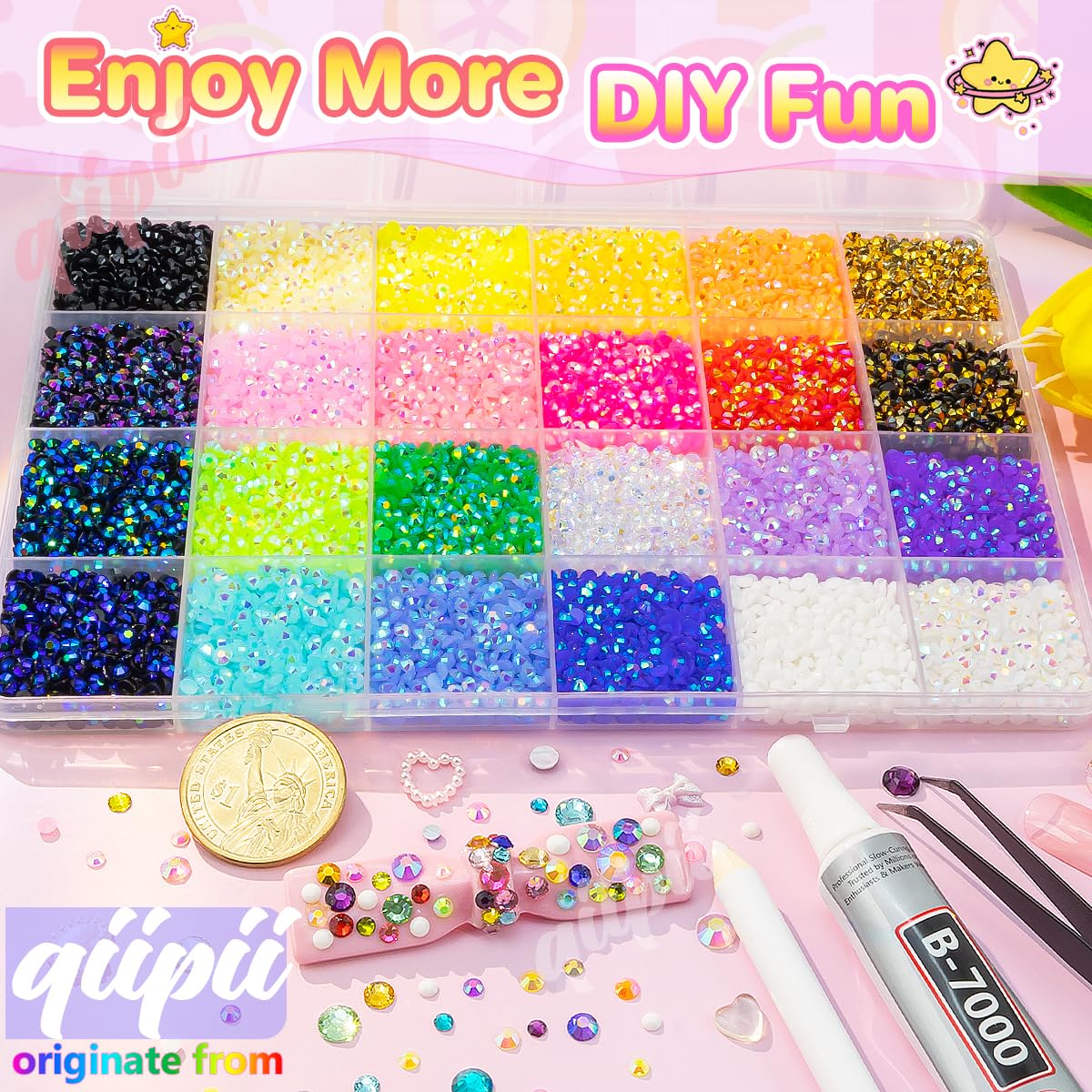 Close up of colorful AB jelly resin rhinestones