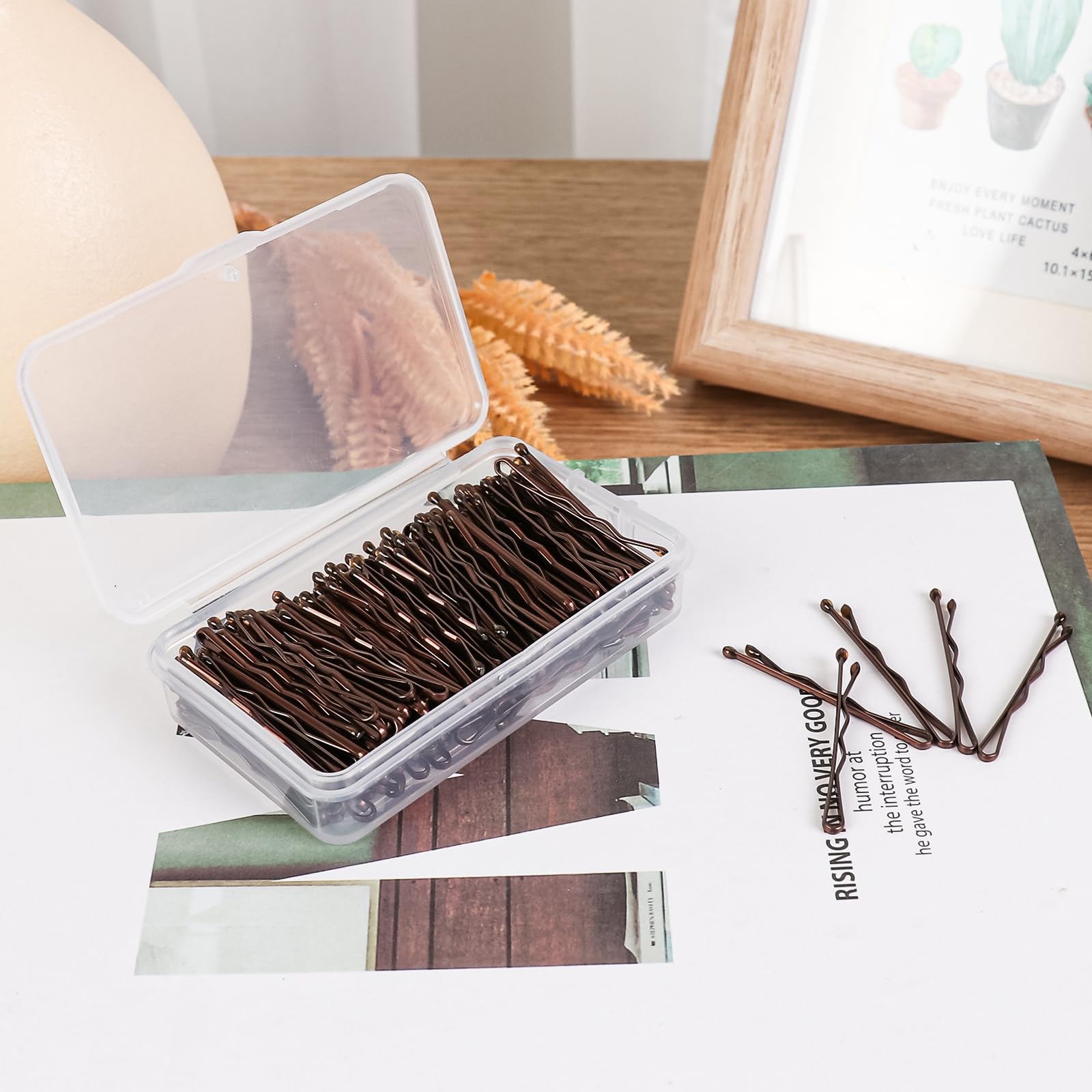 Side view of 1.38 inch mini bobby pins demonstrating size comparison