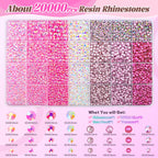 Close-up view of assorted pink resin flatback rhinestones in grid compartments