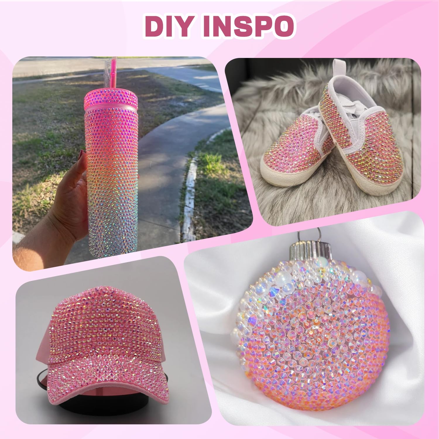 Handicrafts decorated with Belleboost pink rhinestones