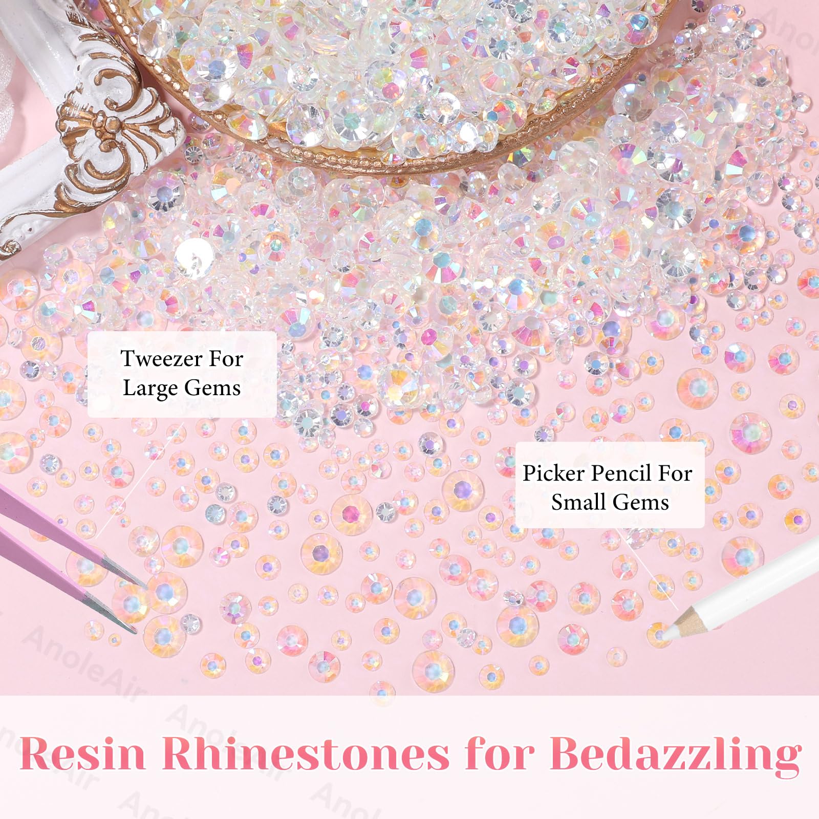AnoleAir rhinestones kit with precision tweezers and wax pickup pencil