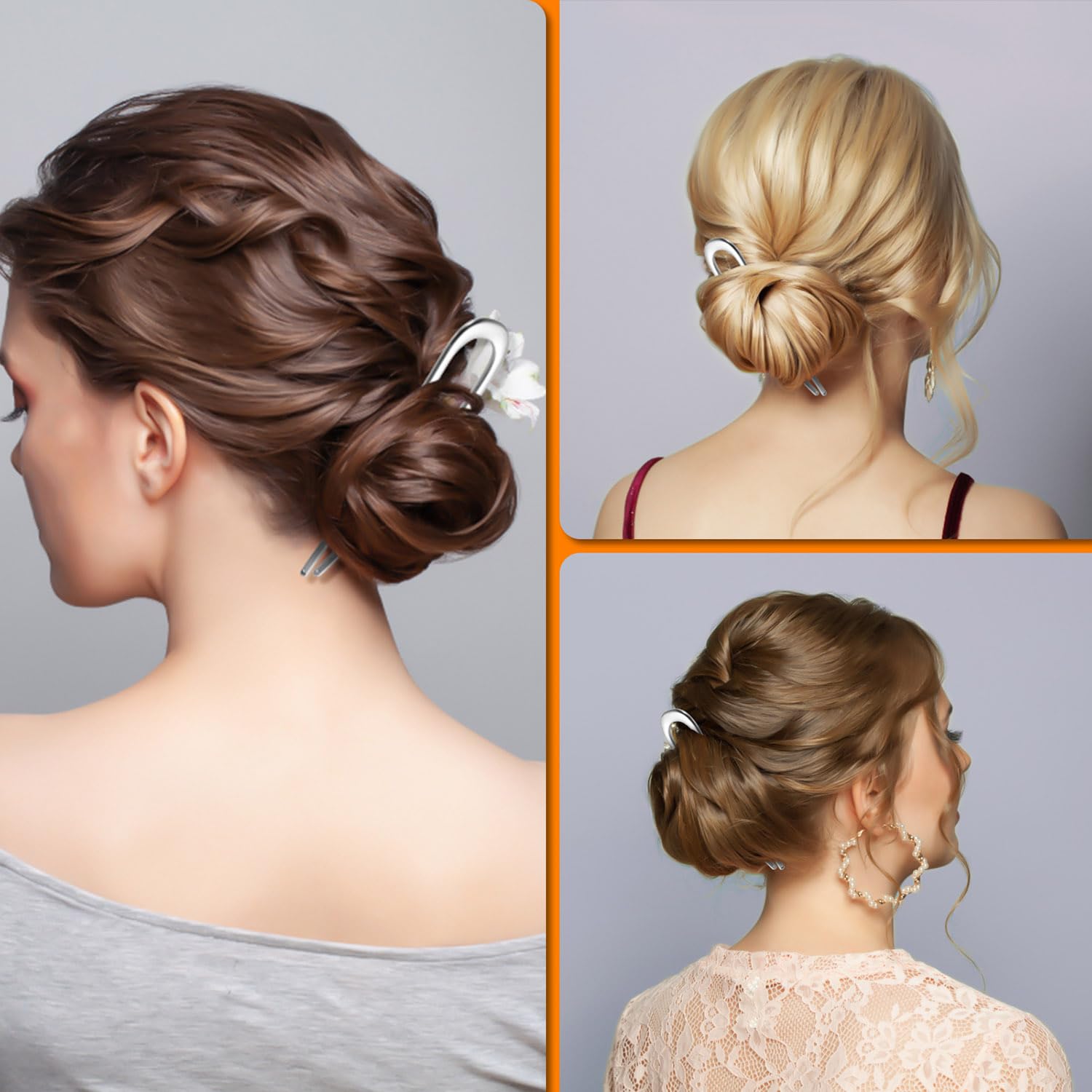 Premium BEoffer metallic bun sticks holding a neat French twist updo in place securely.
