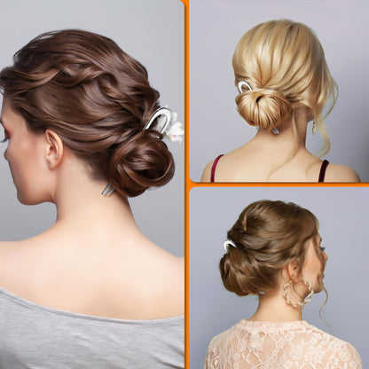 Premium BEoffer metallic bun sticks holding a neat French twist updo in place securely.