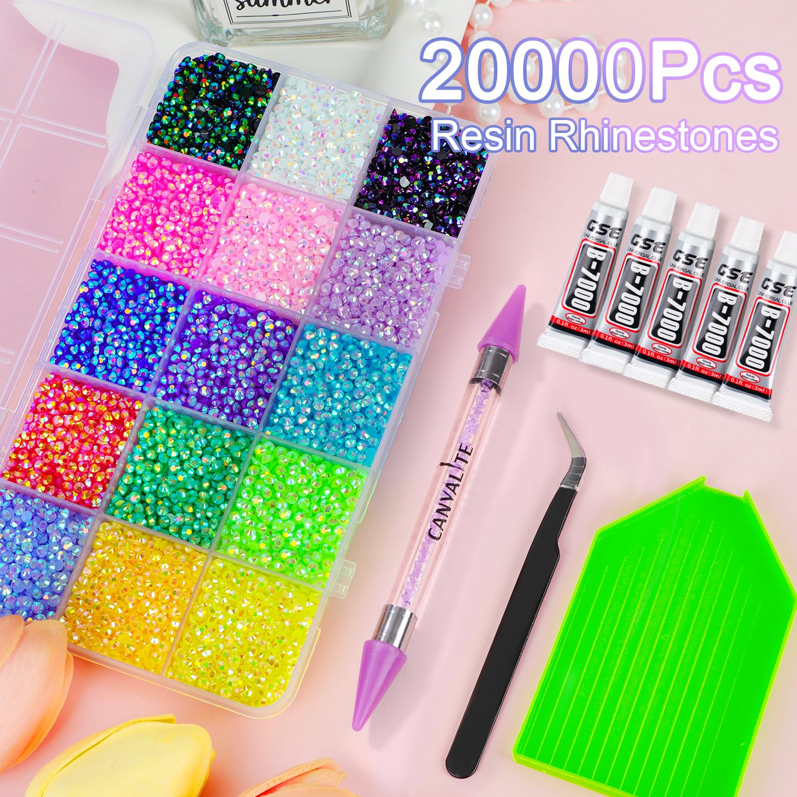 Close up of multicolor 3mm flatback resin jelly rhinestones