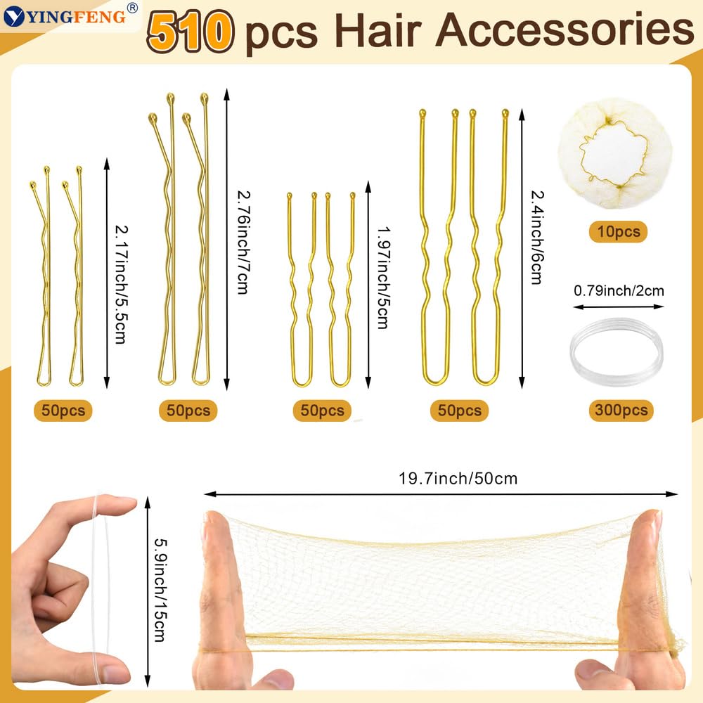 Premium stretchable white elastic hair bands and invisible nylon mesh hair nets displayed together
