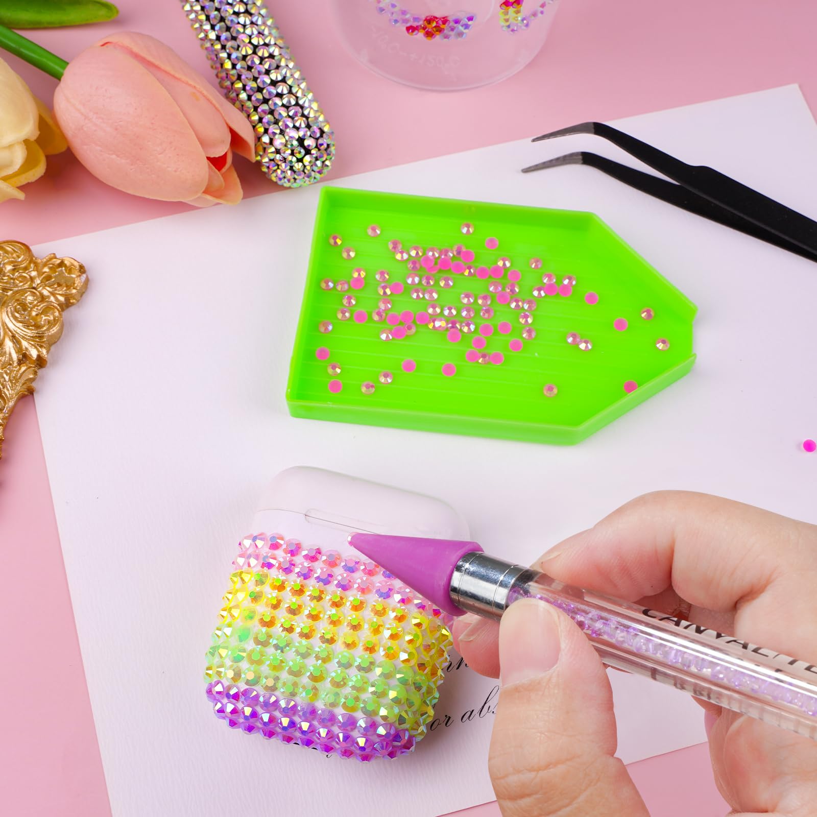 Rhinestone picker tool and tray for DIY craft application