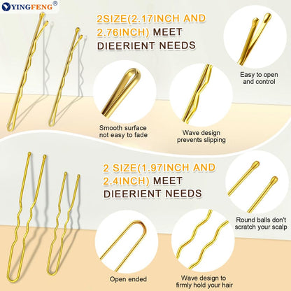 An array of multi sized blonde styling clips and hair tools laid out on a clean surface