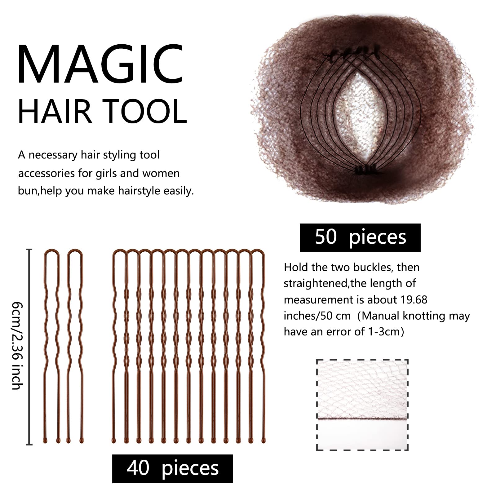 Zonon invisible elastic edge hair nets with forty pieces of U-shaped pins.
